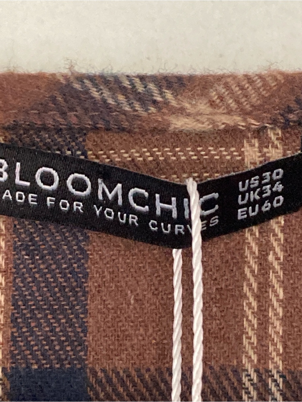 Bloomchic V Neck Plaid Ruffles Sleevele Dress brown Sz 30 Oversized - Picture 8 of 16
